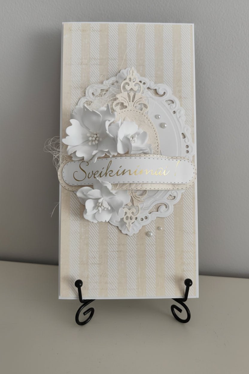 Rankų darbo atvirukas „Sveikinimai!“ - Dodeco