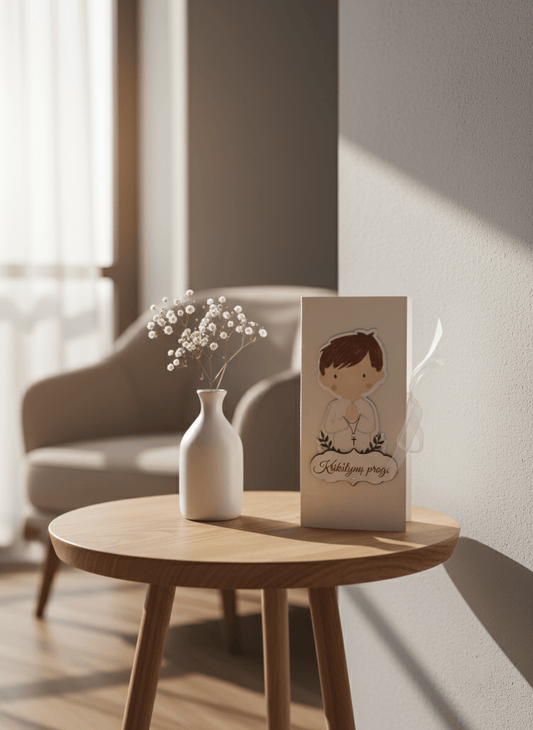 Rankų darbo atvirukas berniuko krikštynoms - Dodeco