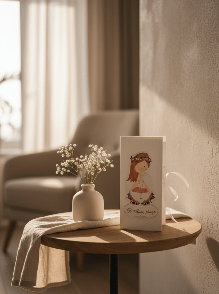 Rankų darbo atvirukas mergaitės krikštynoms - Dodeco