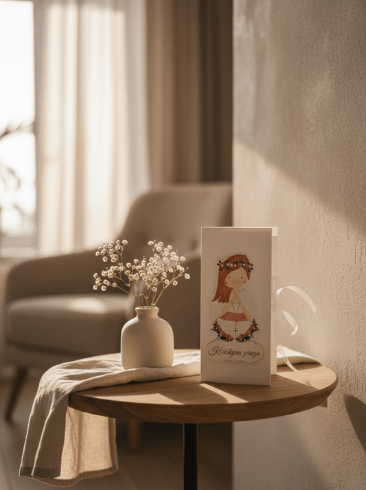 Rankų darbo atvirukas mergaitės krikštynoms - Dodeco