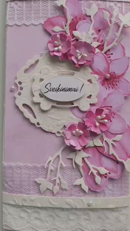 Rankų darbo atvirukas "Romantiški sveikinimai"